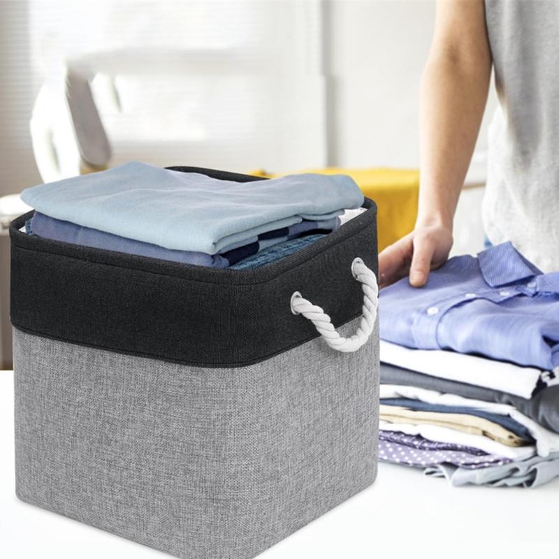 Set Of 4 Foldable Cube Baskets with Rope Handles Multipurpose Storage Box for Home Decoration Bedding Organizers