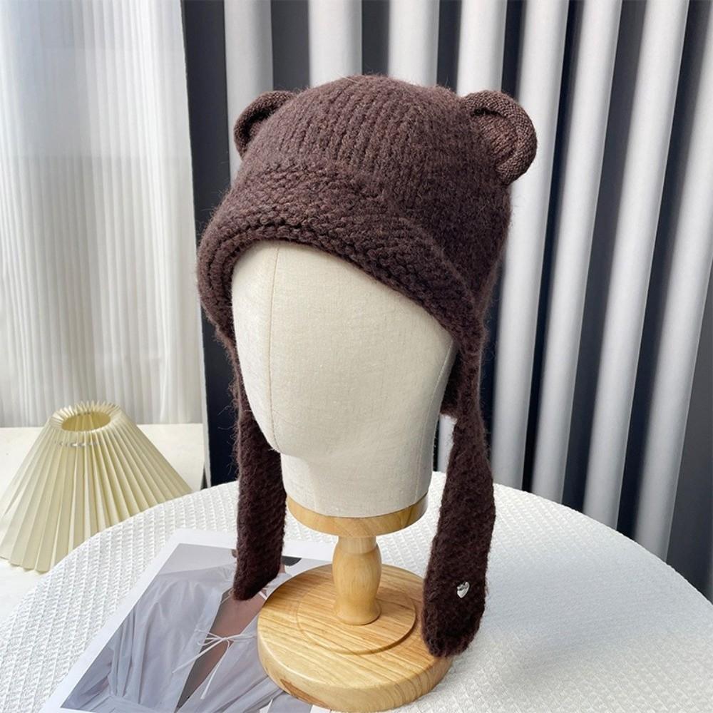 Winter Autumn Warm Beanie Hats Cute Ear Protection Cap Fashion Bear Ear Knitted Cap  Streetwear