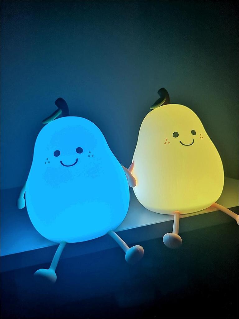 LED Pear Fruit Night Light USB Rechargeable Dimming Touch Silicone Nightlights Bedroom Bedside Decoration Couple Gift Boby Light