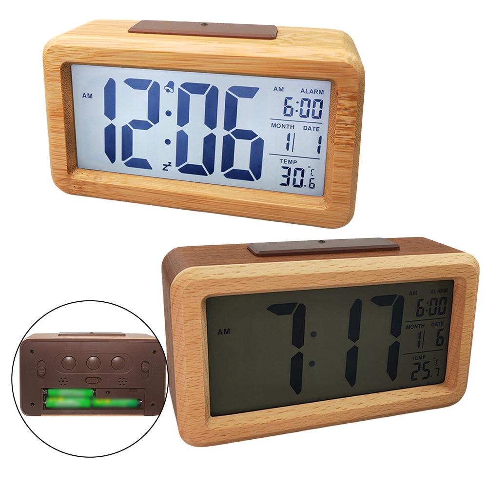 Natural Wood Grain Light-Sensitive Clock Digital Alarm Clock Dimmable Backlight Large Screen Minimalist Design
