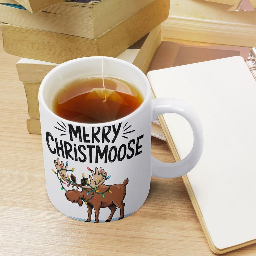 11oz White Ceramic Cup with Glossy Printed Sides and Durable Feel, Ideal for Coffee, Tea, Cocoa and Simple Daily Drink Breaks