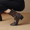 Nouvelles bottes de mode grande taille pour femmes, semelle en caoutchouc surface en cuir, talon moyen, bottes mi-mollet, automne et hiver talon carré version coréenne o