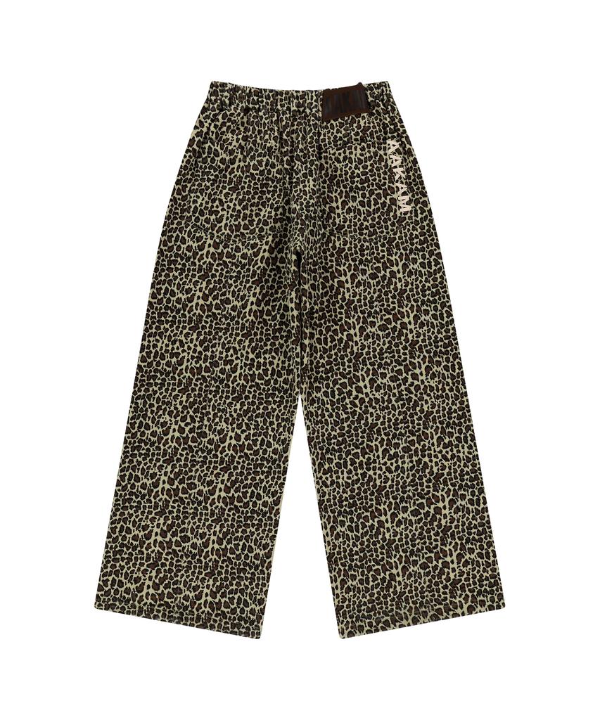 AAKAM Knee Pin-Tuck Leopard Cotton Pants (Brown)