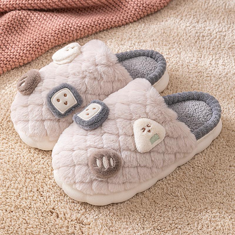 Cute plush slippers winter 2025 new home indoor warm plush cotton slippers non-slip soft bottom