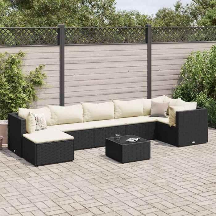 VidaXL Salon de jardin 8 pcs avec coussins noir résine tressée, ensemble de canapés d'extérieur, canapé d'angle de jardin 3308232