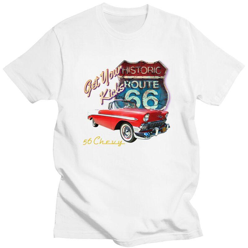 Custom Classic Car Route 66 T Shirt for Men 100 Cotton Tshirt Casual Tees Short Sleeve Tshirts Loose Fit Clothing Gift