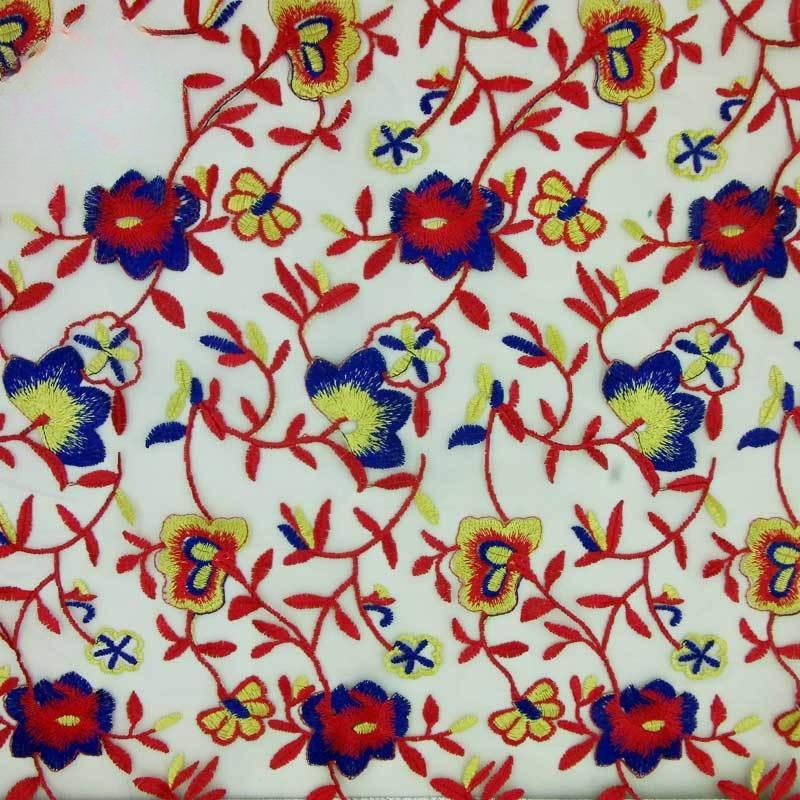 Vattenlöslig, Tyg, Färgad, Broderi med nätbotten, Broderi, Helt broderad, Polyester siden, Trefärgat broderi