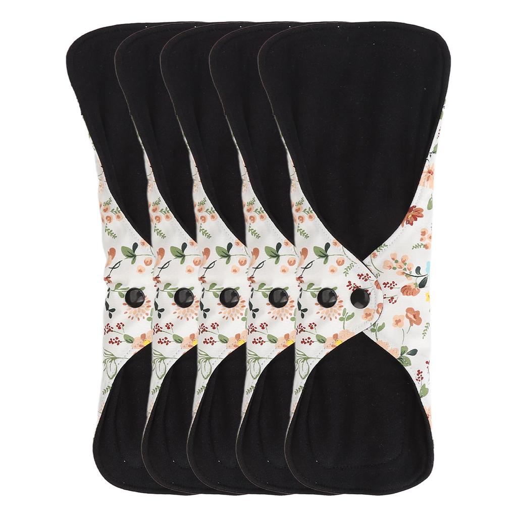 5 szt. Zmywalne Oddychające Podpaski Menstruacyjne Wzór Kwiatowy Super Chłonne Wielorazowe Bawełniane Podpaski Higieniczne Wkładki L