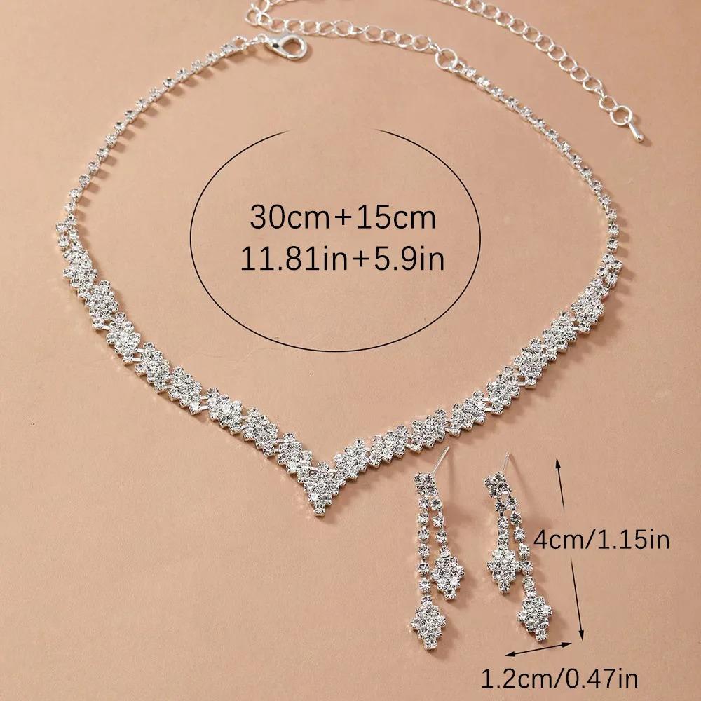 2-delige Set Luxe Vol Zirkonia Glanzende Ruit Kristal Ketting Oorbellen Sieraden Sets voor Vrouwen Bruiloft Bruid Banket Klassiek Cadeau