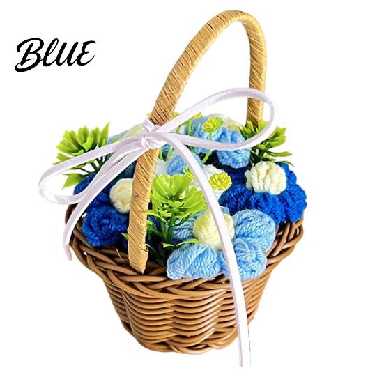 Souvenir for Teacher's Day Hand Knitted Wool Flower Basket, Decorative Mini Crocheted Floral with Home Accents Counter Ribbon, Plant Ornament