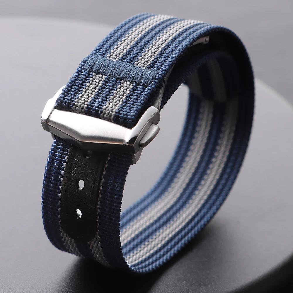 Geripptes Nylon Uhrenarmband 20mm 22mm für Omega Canvas Nylon Armband für MoonSwatch Herren Sport Wasserdicht Faltschließe Armband