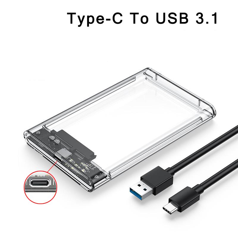 

Корпус для 2,5-дюймового жесткого диска USB 3.0/Type C к SATA III Прозрачный внешний корпус для 2,5-дюймового SATA SSD HDD Поддержка UASP