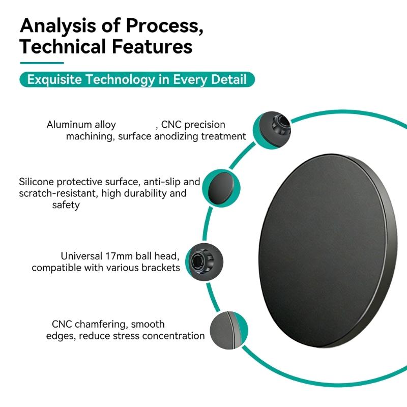 Aluminum Magnetic Phone Holder Head for Car Indoor Use Adjustable Angle Easy Setups Head Versatile Application