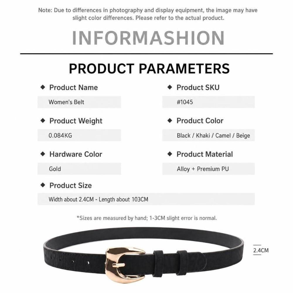 Pin Buckle Closure PU Leather Belt Minimalist Faux Leather Waistband Slim Waist Strap  For Women