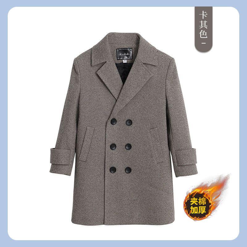 Children's Medium-Thick Wool Coats; Fall/Winter Boys' Quilted Wool Trench Coats