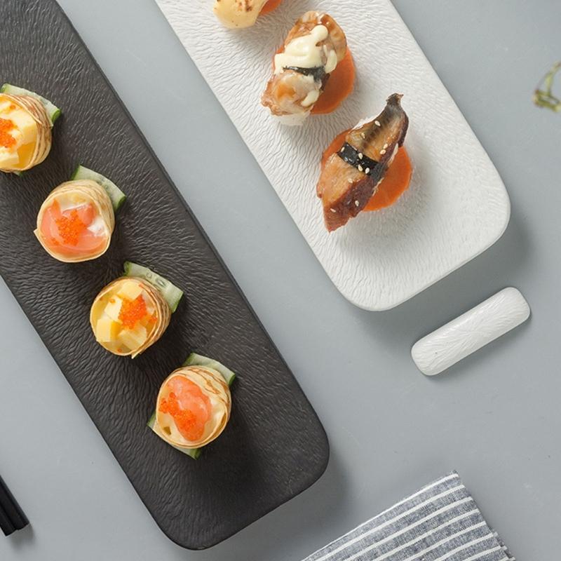 Multipurpose Ceramic Serving Dish Rectangular Plate For Sushi Appetizers Dessert Household Snacks Plate Easy To Clean