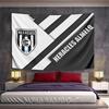 Black and White Stripes with "Heracles Almelo" Text and Emblem Design. Patterned Tapestry for Bedroom and Living Room Home Decor