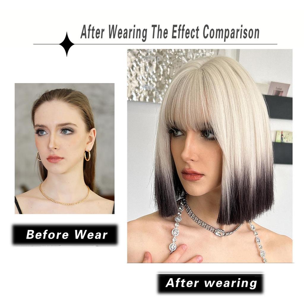 Dámská simulační paruka 30cm vlasy Krátká rovná paruka Plná pokrývka hlavy Růžová síťka na vlasy Pokrývka hlavy Krása Dekorace Paruka