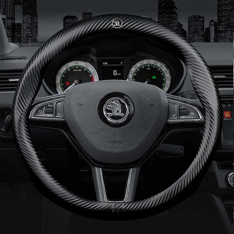 38cm For Skoda VRS Kodiaq Karoq Kamiq Octavia 1 a5 Scala Superb Yeti Fabia ENYAQ Citigo Carbon Fiber Car Steering Wheel Cove ahd631