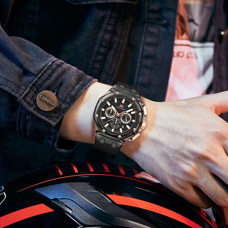 Multifunctional Casual Quartz Watch Mens Watches Waterproof Transparent Case Wrist Watch with Luminous Hands