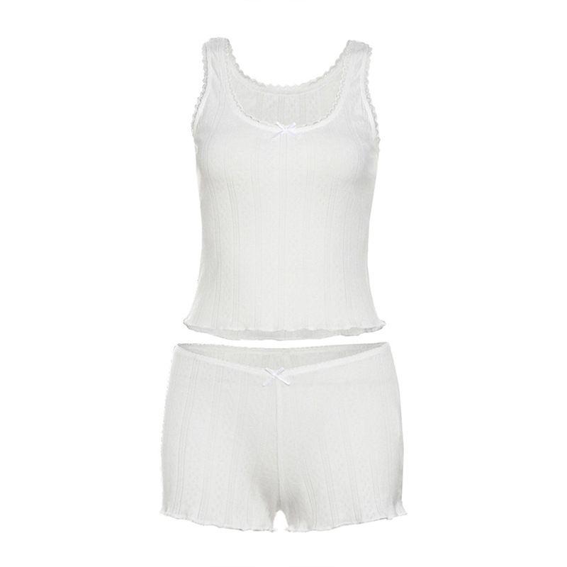Cnyishe Pure Desire Fashion Gyaru U-Shaped Collar Vest Bow Decoration Mini Shorts Home Style Two-piece Set