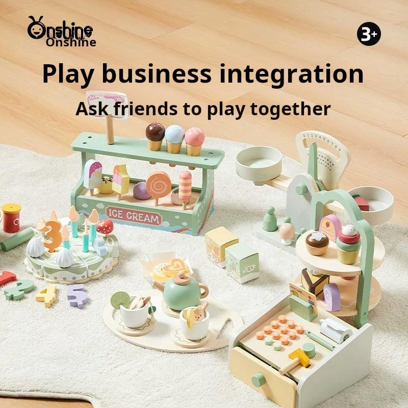 New Wooden Simulation Kitchen Toys Pretend Play Dessert Cake Tea Set Toddler Afternoon Tea Toys Kids Cognitive Social Toys Gifts