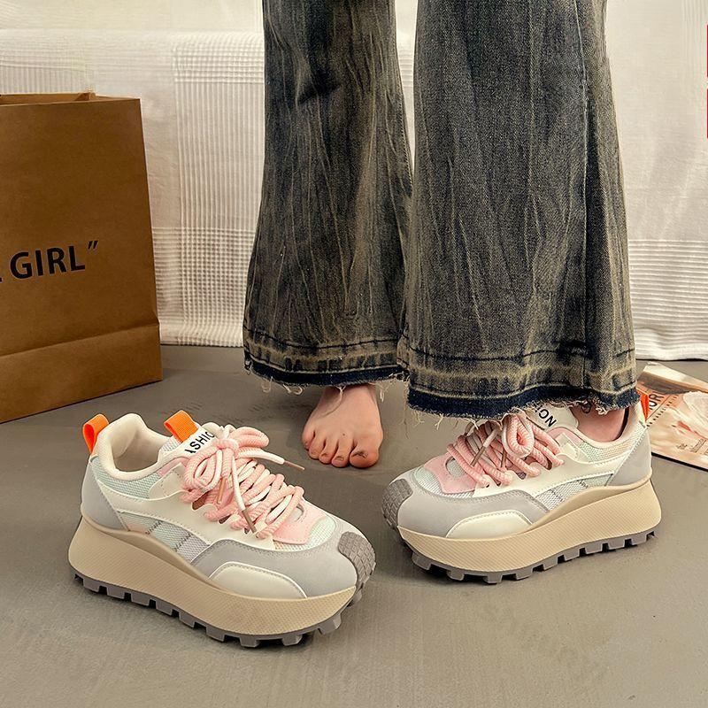 Spring Autumn New 2026 Women's Platforms Sneakers Breathable Mesh Non Slip Casual Shoes Comfortable Cross Tied Vulcanized Shoes