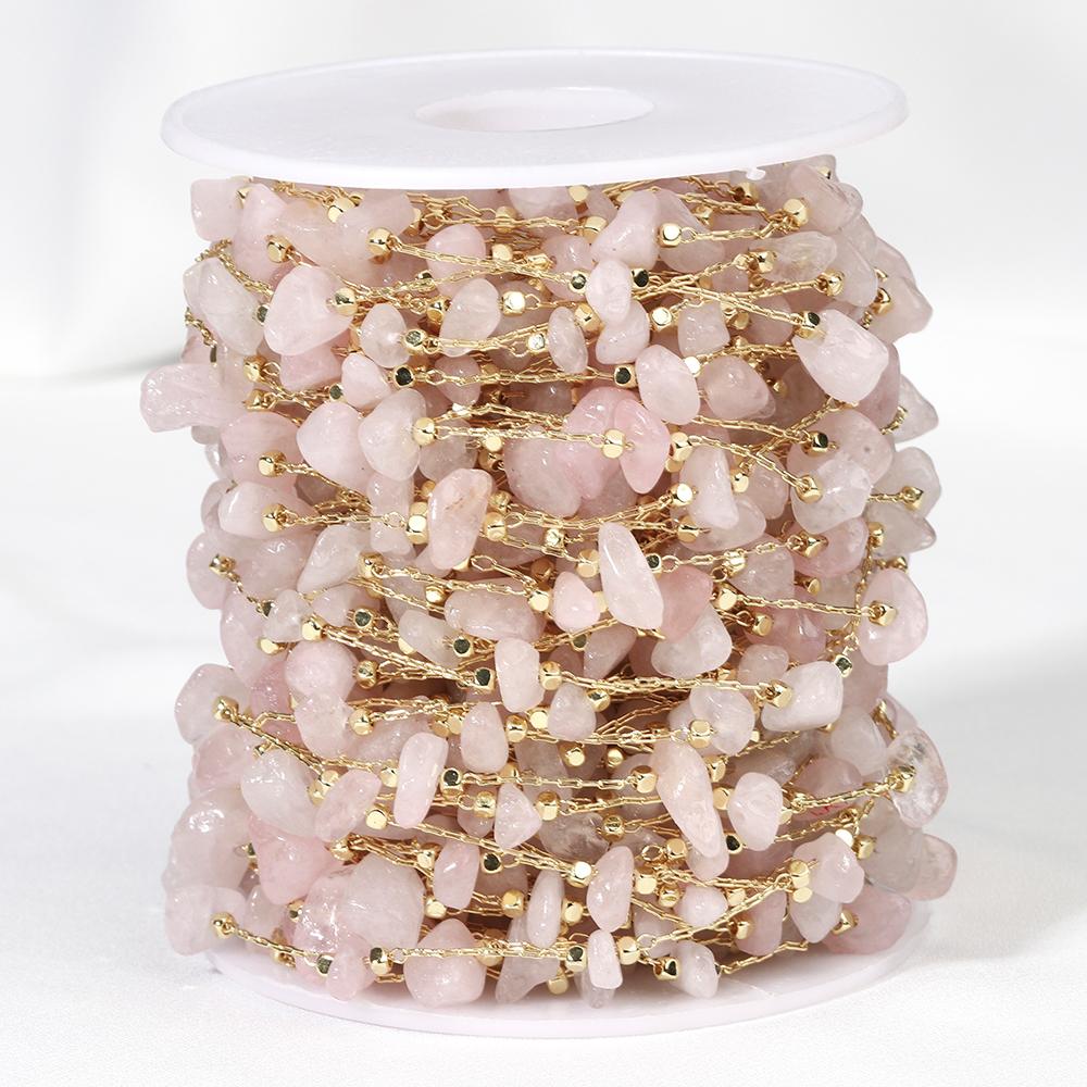 1meter Stone Chain Light Pink Gold Color Real Stone Irregular Beads Crystal Chains for Necklace Bracelet Jewelry Making DIY
