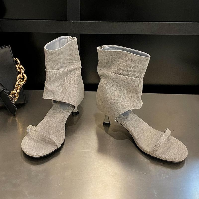 Fashion Female Low Heel Footwear Gladiator Sandals Shoes For Women Zippers Fashion Open Toe Ladies Sandals Ankle Booties Shoes Pumps