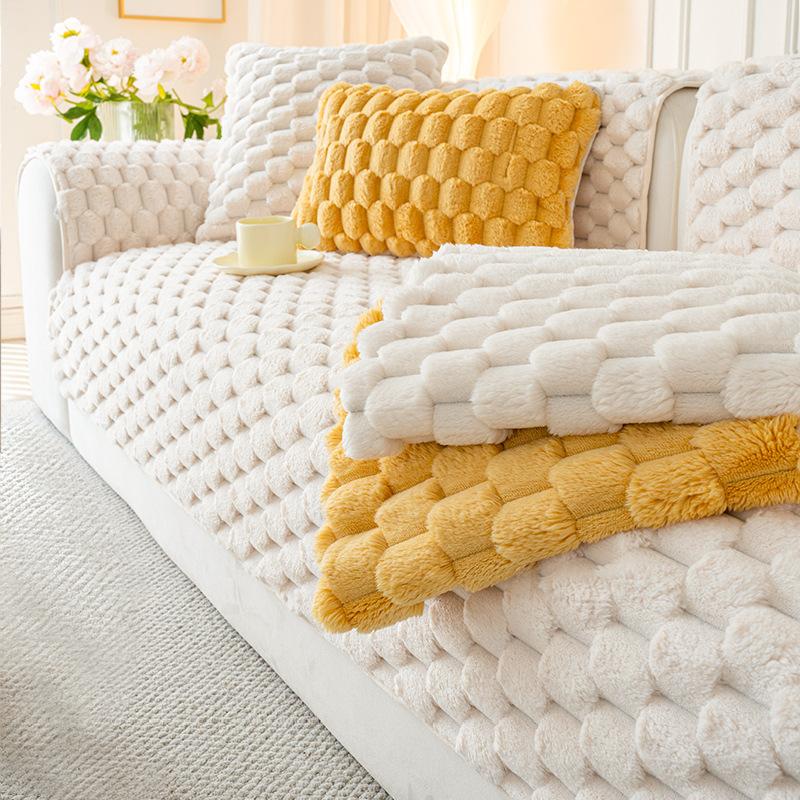 Cream Style Sofa Cushion, Universal All Year Round, Anti Slip, Comfortable Cotton Velvet, Winter Plush New Cover, Cover Cloth, Seat Cushion
