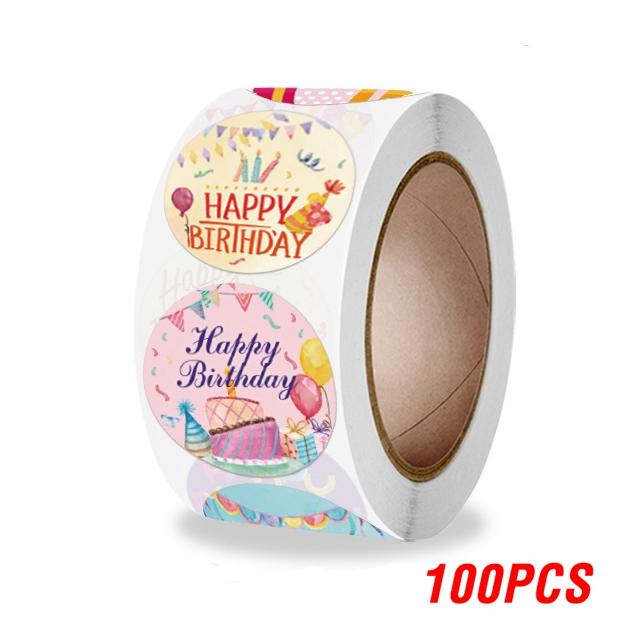 100-500pcs Cute Happy Birthday Sticker Birthday Gift Decoration Label Sealing Balloon Cake Label Packaging Scrapbook Sticker
