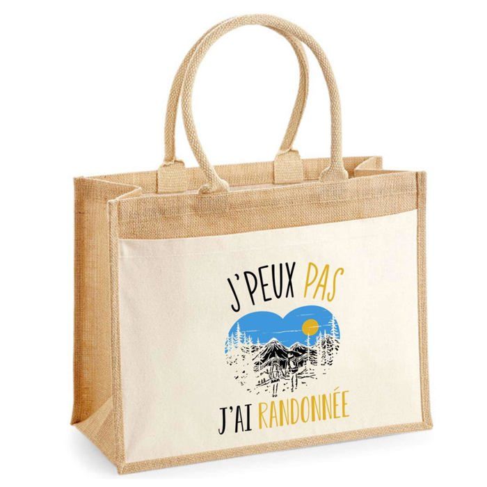 Sac de plage - PLANETEE - Jute avec poche Randonnée J'peux pas - Coton - 43x33 cm - Imprimé en France
