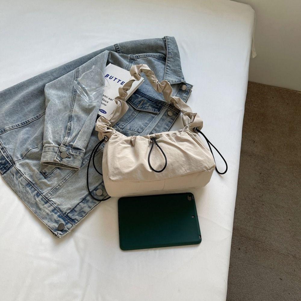 Pleated Nylon Shoulder Bag Handbag Drawstring Bag Cute Oxford Cloth Crossbody Bag  Student