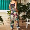 Women's Jumpsuit  Print Casual Loose Vintage Shoulder Strap Cotton Linen