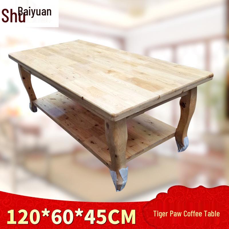 Modern Double-Layer Wooden Coffee Table with Tiger Leg Design for Small Apartments