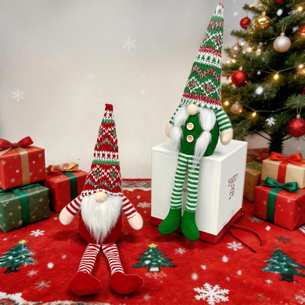 2/3Pcs Christmas Gnome Plush Dolls Long Legs Scandinavian Swedish Tomte Knitted Faceless Santa Sitting Doll Christmas Tree Ornaments Home Decor