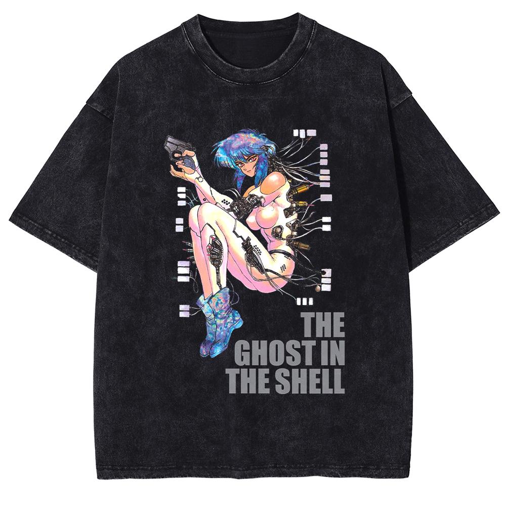 

Anime Ghost in the Shell Print Tshirt Cotton Short Sleeve Tee Men Women Clothing Harajuku Vintage Washed Oversized T Shirt S