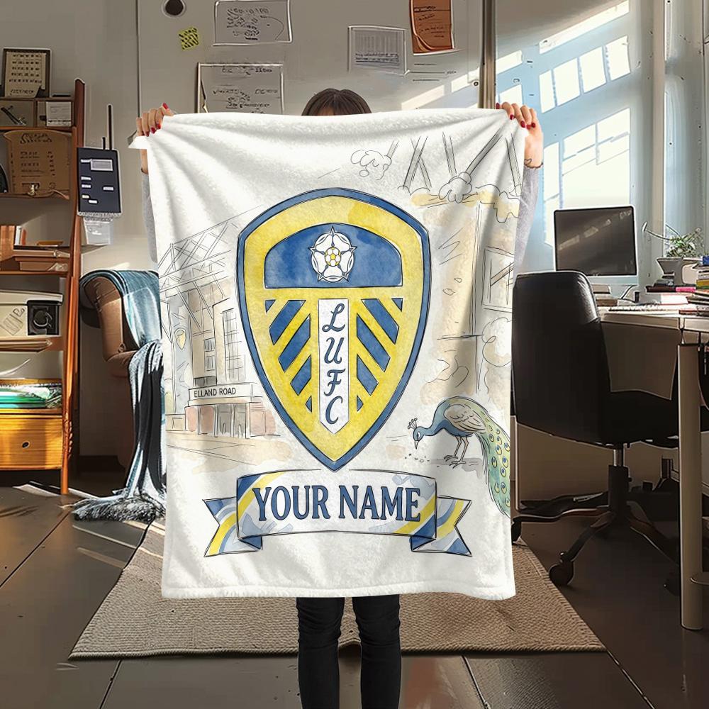 Custom Name Leeds United Flannel Blanket, High quality Comfortable for All Seasons, Home Decor, Warmth and Comfort
