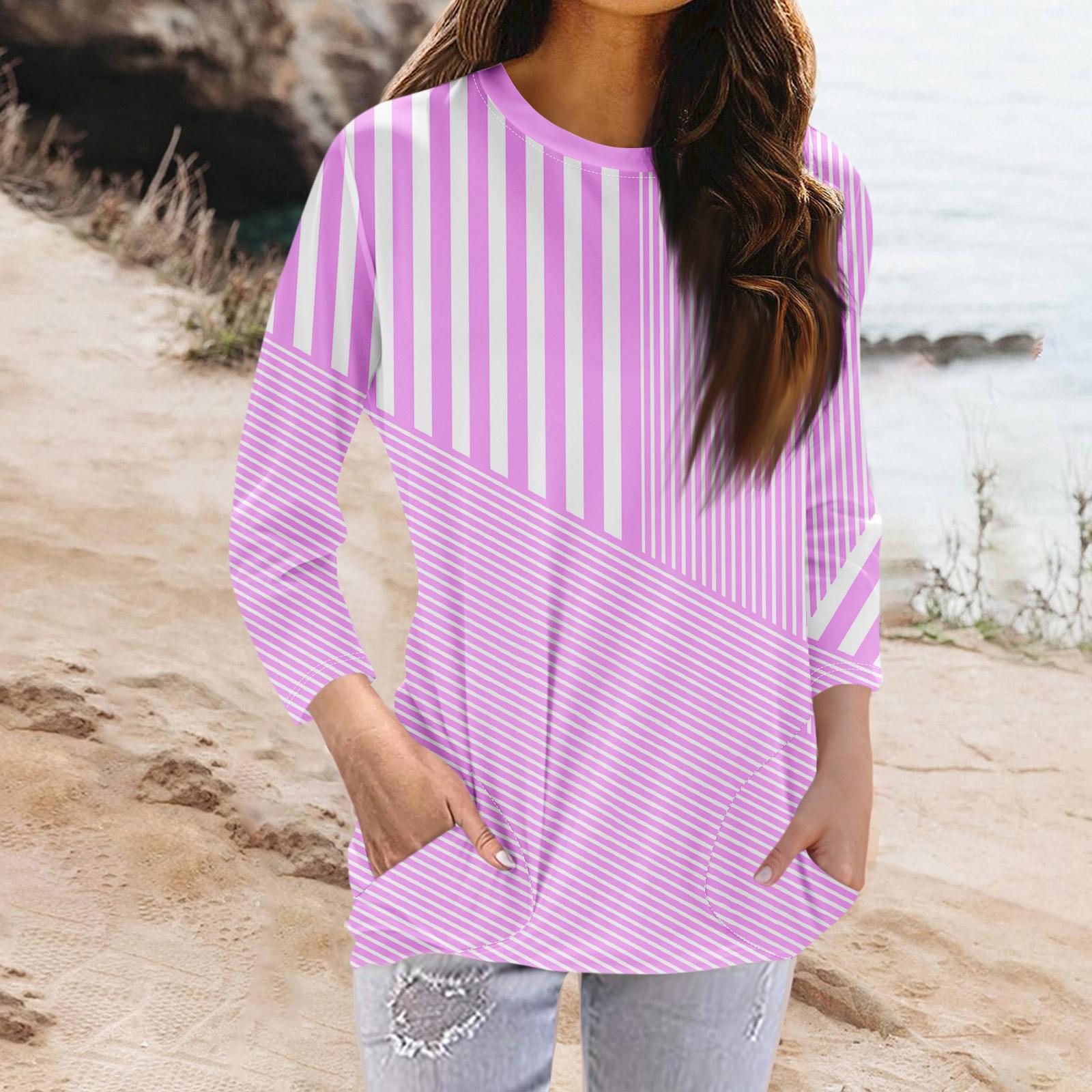 

Женская модная повседневная футболка с карманом и круглым вырезом с рукавами 3/4 и топом S