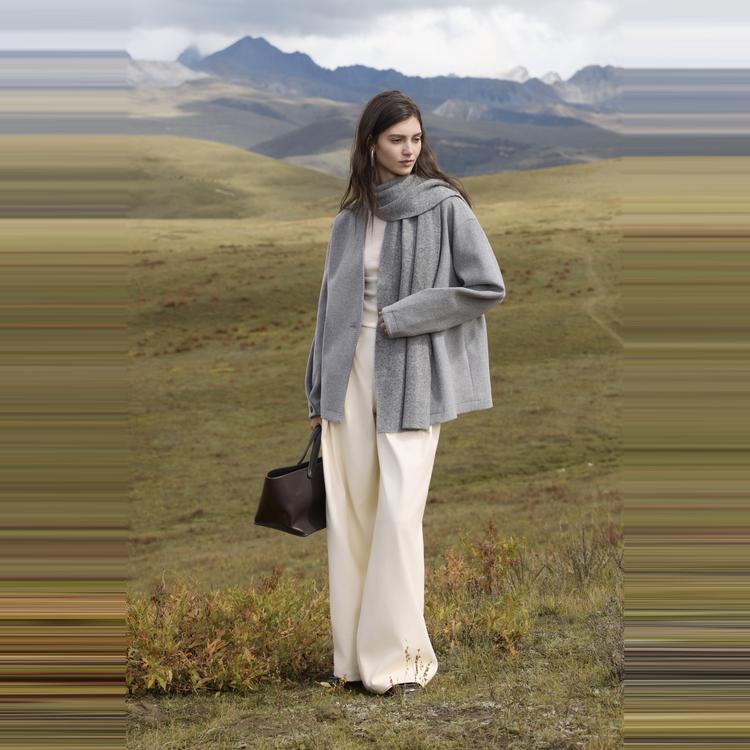 ELLE French Style Scarf Collar Casual Versatile Comfortable Long Sleeve Woolen Cardigan Coat Women coats L8WFM638