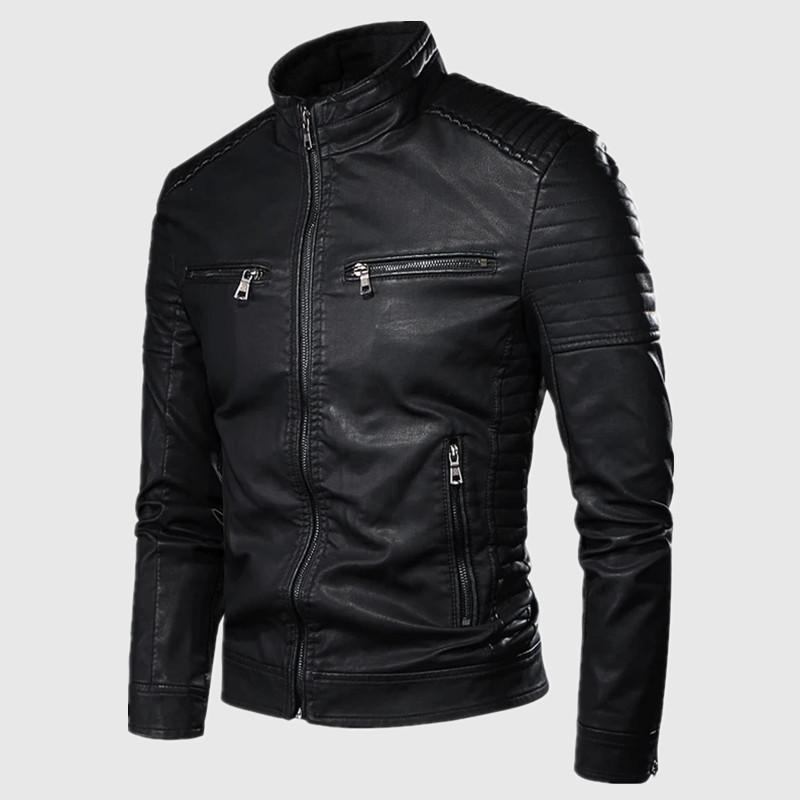 Leather Jacket Men's New Fashion Slim Stand Collar Trend
