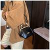 Vintage Kiss Lock Crossbody Bag PU Leather Solid Color Small Handbag Large Capacity Shoulder Bag