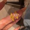 Sparkling High Carbon Diamond Open Ring Elegant Pink Pigeon Egg Yolk Design for Women