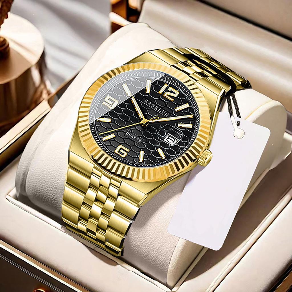 Men'S Watch Stainless Steel Waterproof Non-Mechanical Luminous Calendar Fashion Steel Belt Quartz Watch