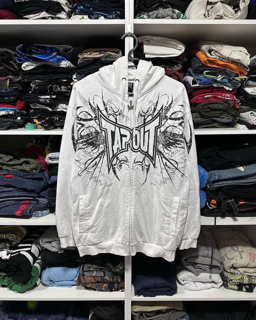 Y2K skeleton zip hoodie 90s retro pattern print zip top tap sweatshirt