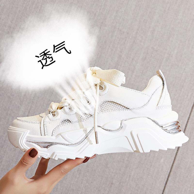 Absorbent Sole Leather Dad Shoes Women's 2025 Spring New Women's Platform Running Women's Shoes Black Sneakers Women's Tide