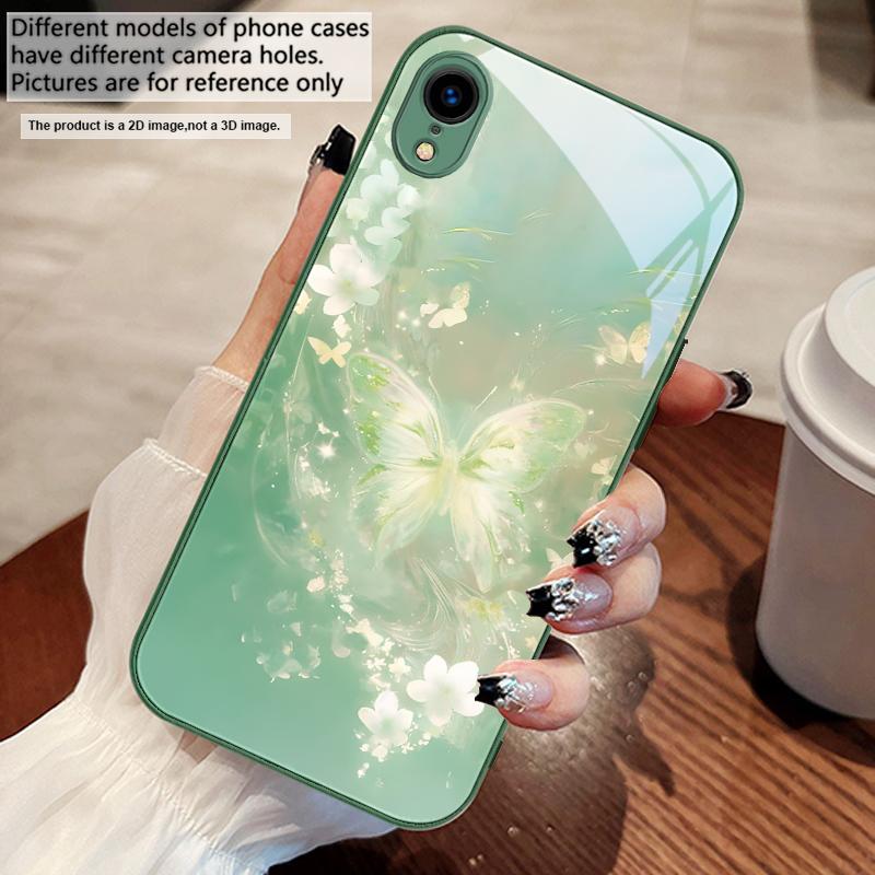 Fluture visător cu dungi Pentru iPhone 17 Air 16 E 15 14 13 Plus 12 mini 11 17 Pro Max XR Xs Max 16E 7 8 Carcasă de telefon din sticlă securizată