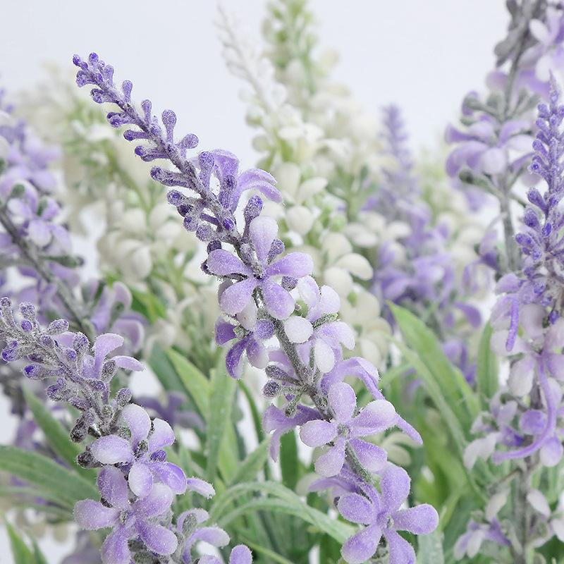 7 Head Flocked Lavender Flower Bouquet Partition Fence Decoration Artificial Lavender Flower