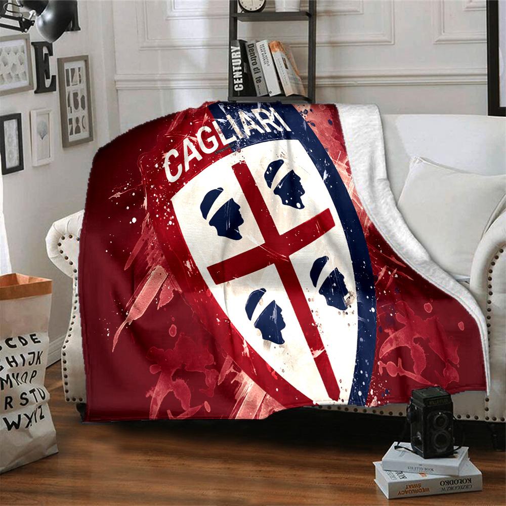 Cagliari Fußball Club Wappen Flanelldecke, Weiches Polyester, Modernes Design, Ganzjahres für Camping, Reisen, Geschenke für Feiertage oder Geburtstage