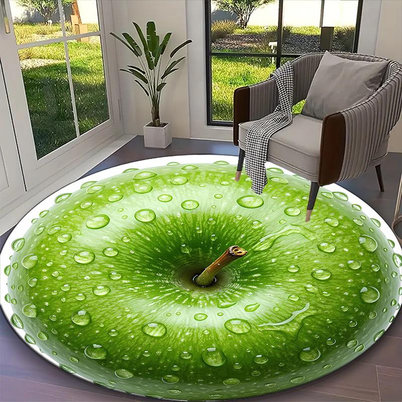 1pc Office Printed Round Carpet, Crisp Green Apple Rug, Home Sofa Chair Mat For Christmas and Halloween Décor